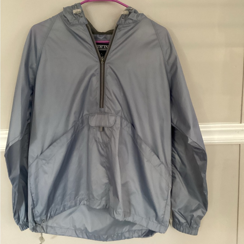 Lands' End Gray Varsity Jacket with Hood and Elastic Cuffs